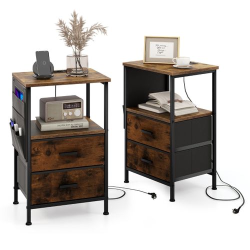 Lot De 2 Tables De Chevet 38 X 30 X 60 Cm Avec Station De Charge Efficace Style