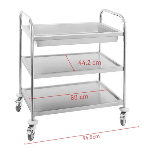 Chariot De Service Acier Vaisselle Inoxydable 2 Plateaux Et 1 Bac 500 Kg Max Tubes Ro