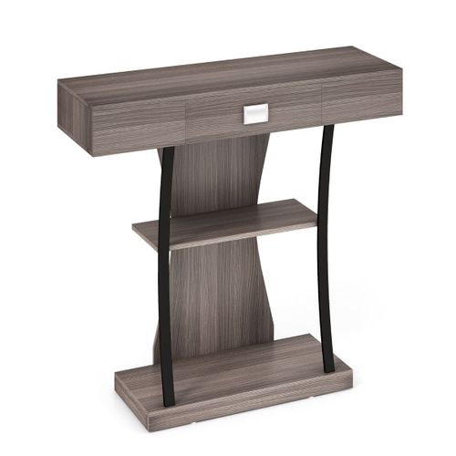 Table Console 91 X 30 X 88 Cm Rangement Pratique Et Design Élégant En Métal Gris 20_0