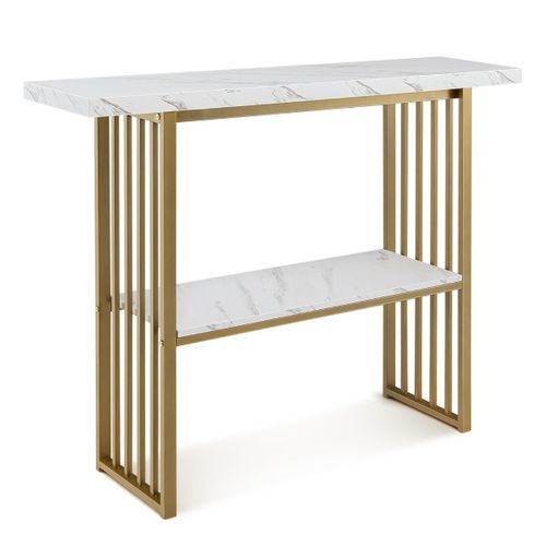 Table Console 2 Niveaux 120 X 29,5 X 92,5 Cm Design Scandinave Rangement Facile