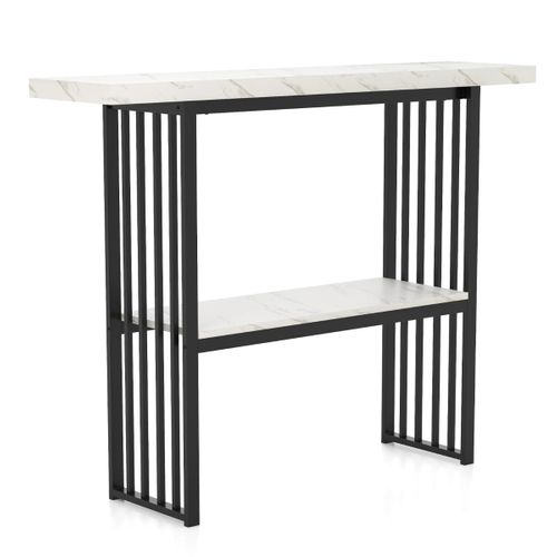 Table Console à 2 Niveaux 120 Cm Avec Étagère Ouverte Rangement Élégant Style Moderne