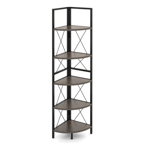 Étagère D'angle à 5 Niveaux 35,5 X 35,5 X 159,5 Cm Rangement Ouvert Stable Style Indu