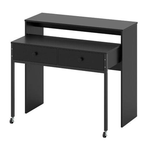 Bureau D'ordinateur Rétractable 100 X 63 X 88 Cm Gain De Place Avec Tiroirs Et Roulet