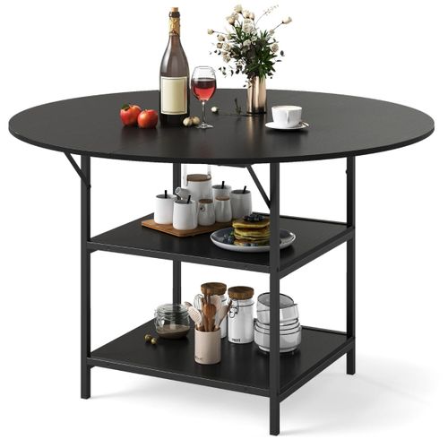 Table à Manger Ronde 120 X 76 Cm 4-6 Personnes Avec Double Étagère Ouverte Design