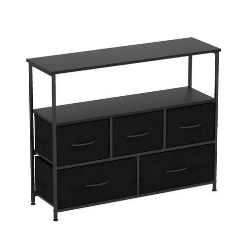 Commode 5 Tiroirs 100 X 30 X 80 Cm Rangement Pratique Style Rustique En Bois Noir 20_