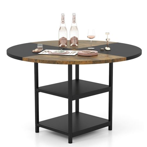 Table à Manger Ronde 119 Cm Pour 4-6 Personnes Avec Rangement 2 Étagères Design