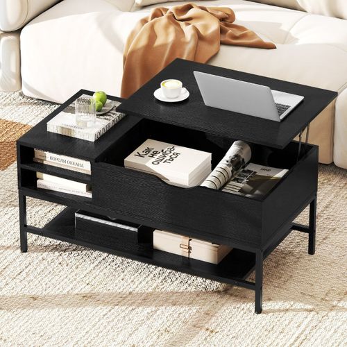 Table Basse Rectangulaire 99,5 X 49,5 X 47,5 Cm Pratique Avec Rangement Moderne
