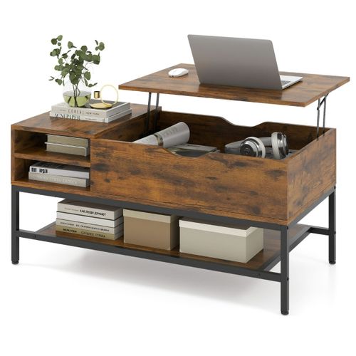 Table Basse à Plateau Relevable 99,5 X 49,5 X 47,5 Cm Rangement Pratique Design Moderne