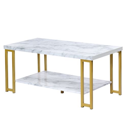 Table Basse 2 Étages 100 X 49,5 X 45 Cm Rangement Polyvalent Design Moderne En Mdf