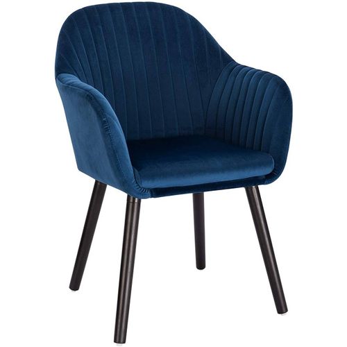 Fauteuil Lounge Chaise De Salle à Manger Velours Et Bois Bleu 19_0000193