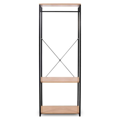 Portant Avec Étagère Chaussures En Métal Et Bois Marron Noir 19_0000491