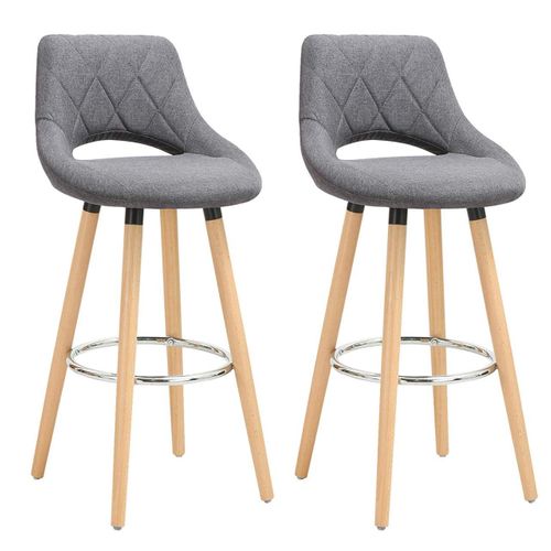 Tabouret De Bar En Lin Avec Dossier Et Repose-pieds, Lot De 2 Pièces Gris Foncé 19_00