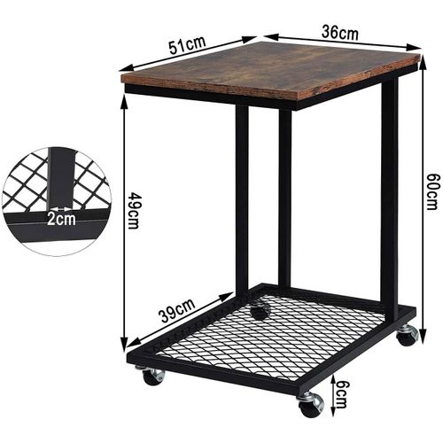 Table D'appoint à Roulettes En Mdf Et Métal Vintage Marron 19_0000119