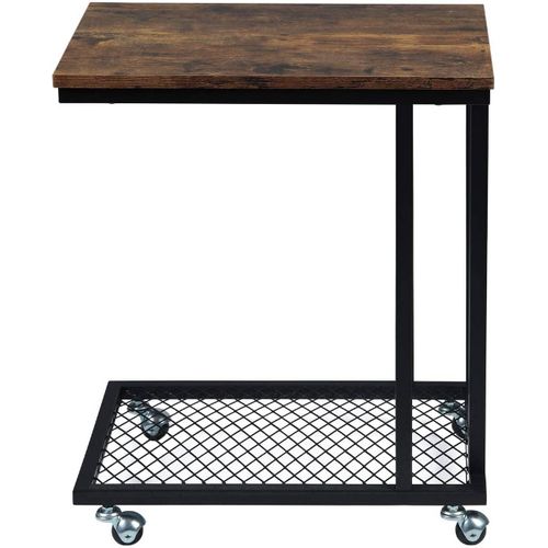 Table D'appoint à Roulettes En Mdf Et Métal Vintage Marron 19_0000119