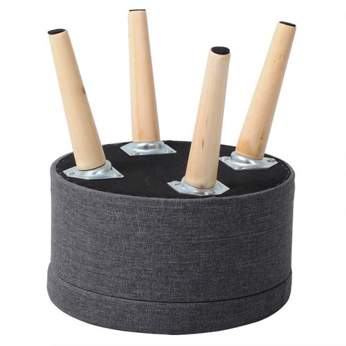 Tabouret D'assise En Lin Avec Rangement Couvercle Amovible Gris Foncé 19_0000520