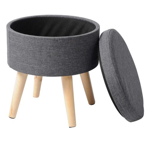 Tabouret D'assise En Lin Avec Rangement Couvercle Amovible Gris Foncé 19_0000520