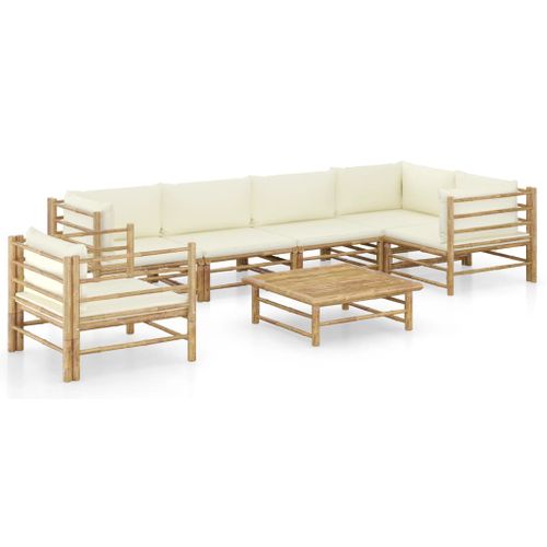 Salon De Jardin Meuble D'extérieur Ensemble De Mobilier 7 Pièces Avec Coussins Blanc