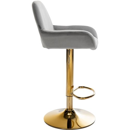 Lot De 2 Tabourets De Bar Repose-pieds Intégré Revêtement Velours Gris Structure En Métal Doré Tdb