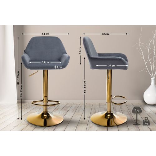 Lot De 2 Tabourets De Bar Repose-pieds Intégré Revêtement Velours Gris Foncé Structure En Métal