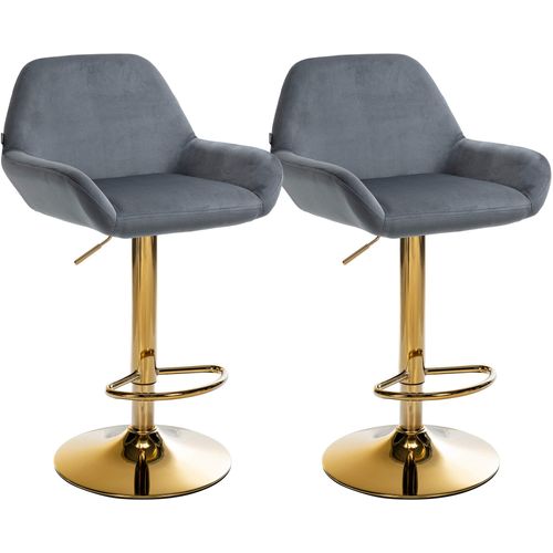 Lot De 2 Tabourets De Bar Repose-pieds Intégré Revêtement Velours Gris Foncé Structure En Métal