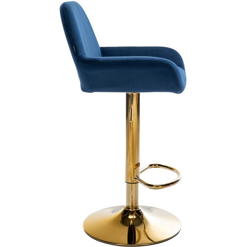 Lot De 2 Tabourets De Bar Repose-pieds Intégré Revêtement Velours Bleu Structure En Métal Doré Tdb