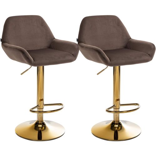 Lot De 2 Tabourets De Bar Repose-pieds Intégré Revêtement Velours Marron Structure En Métal Doré