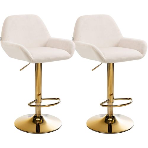Lot De 2 Tabourets De Bar Repose-pieds Intégré Revêtement Velours Crème Structure En Métal Doré Td