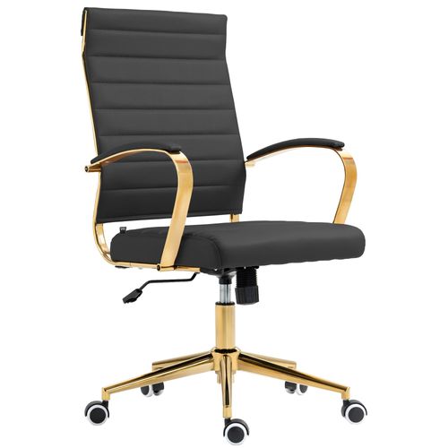 Fauteuil De Bureau Design Chic Dossier Ergonomique En Simili Noir Cadre Métal Doré Bur10709