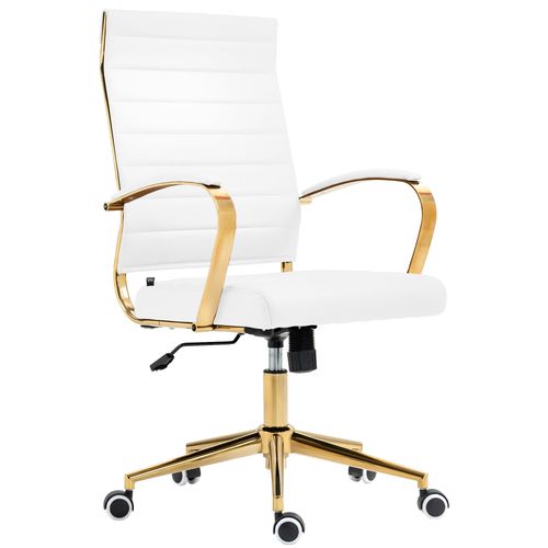 Fauteuil De Bureau Design Chic Dossier Ergonomique En Simili Blanc Cadre Métal Doré Bur10710