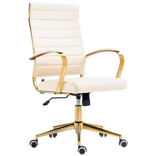 Fauteuil De Bureau Design Chic Dossier Ergonomique En Simili Crème Cadre Métal Doré Bur10711