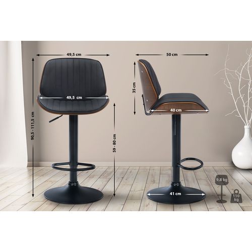 Lot De 2 Tabourets De Bar En Similicuir Noir Avec Surpiqûres Cadre En Bois Foncé Pieds En Métal