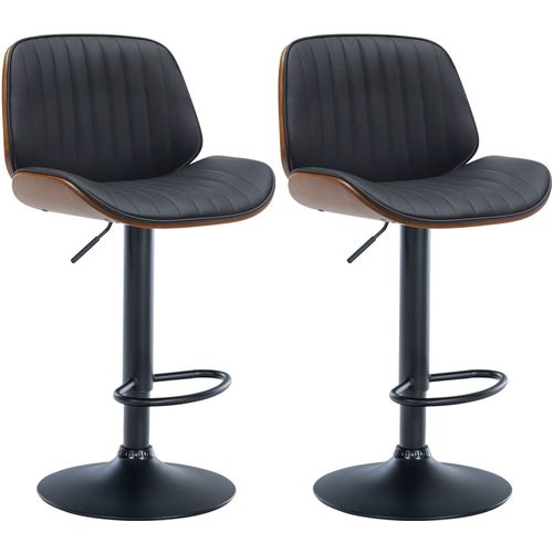 Lot De 2 Tabourets De Bar En Similicuir Noir Avec Surpiqûres Cadre En Bois Foncé Pieds En Métal