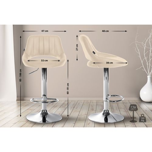 Lot De 2 Tabourets De Bar Avec Repose-pieds En Forme D'arc Assise En Simili Crème