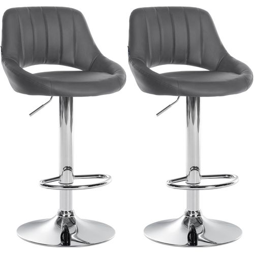Lot De 2 Tabourets De Bar Avec Repose-pieds En Forme D'arc Assise En Simili Gris Cadre En Méta