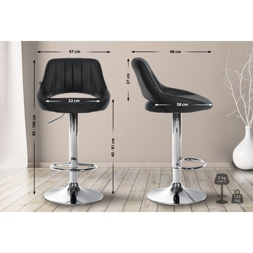Lot De 2 Tabourets De Bar Avec Repose-pieds En Forme D'arc Assise En Simili Noir Cadre En Métal