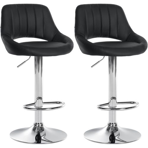 Lot De 2 Tabourets De Bar Avec Repose-pieds En Forme D'arc Assise En Simili Noir Cadre En Métal