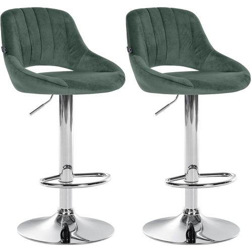 Lot De 2 Tabourets De Bar Avec Repose-pieds En Forme D'arc Assise En Tissu Vert Cadre En Métal Tdb