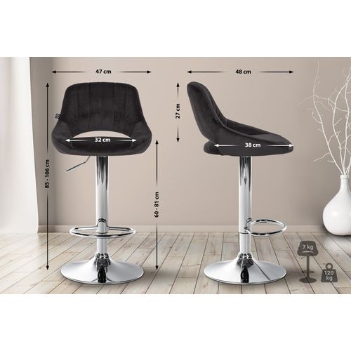 Lot De 2 Tabourets De Bar Avec Repose-pieds En Forme D'arc Assise En Tissu Noir Cadre En Métal Tdb