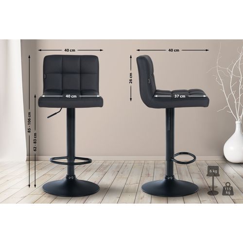 Set De 2 Tabourets De Bar Réglable En Hauteur Avec Couture Décorative Assise En Simili Noir