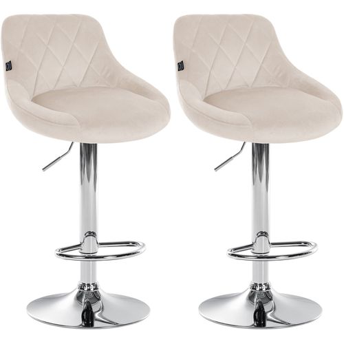 Set De 2 Tabourets De Bar Coutures Décoratives Losanges Assise En Velours Crème Et Cadre En Métal