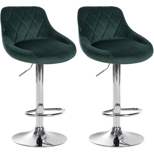 Set De 2 Tabourets De Bar Coutures Décoratives Losanges Assise En Velours Vert Foncé