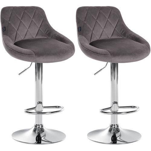 Set De 2 Tabourets De Bar Coutures Décoratives Losanges Assise En Velours Gris Et Cadre En Métal