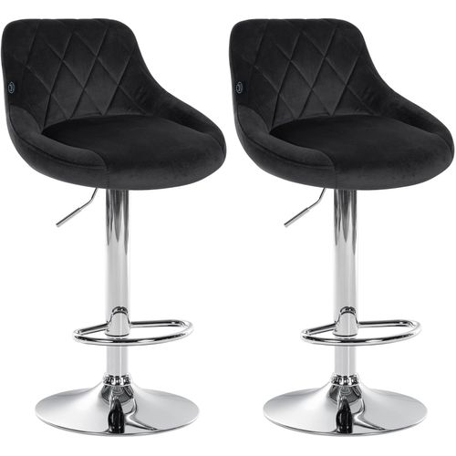 Set De 2 Tabourets De Bar Coutures Décoratives Losanges Assise En Velour Noir Et Cadre En Métal