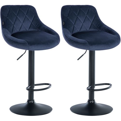 Set De 2 Tabourets De Bar Coutures Décoratives Losanges Assise En Velours Bleu Et Cadre En Métal