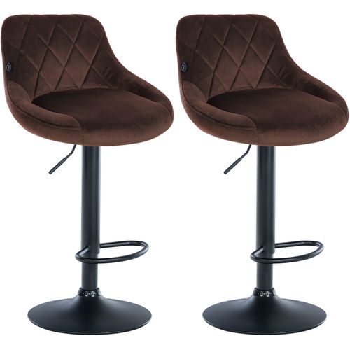 Set De 2 Tabourets De Bar Coutures Décoratives Losanges Assise En Velours Marron Et Cadre En Métal