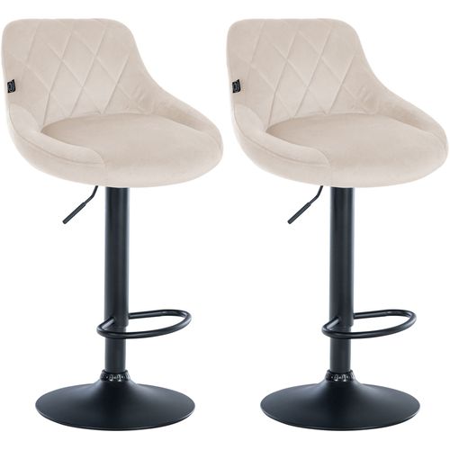 Set De 2 Tabourets De Bar Coutures Décoratives Losanges Assise En Velours Crème Et Cadre En Métal