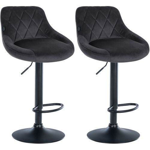 Set De 2 Tabourets De Bar Coutures Décoratives Losanges Assise En Velours Gris Foncé Et Cadre