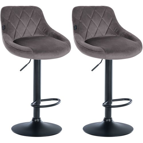 Set De 2 Tabourets De Bar Coutures Décoratives Losanges Assise En Velours Gris Et Cadre En Métal