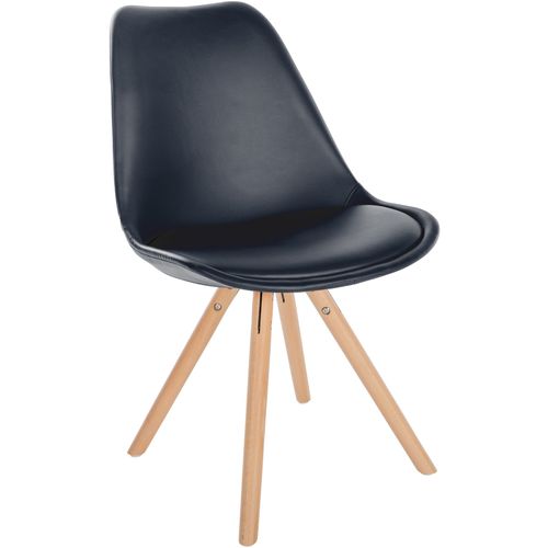 Chaise De Salle à Manger X1 Style Scandinave Assise En Pvc Noir Et Pieds Ronds En Bois Clair 10_00