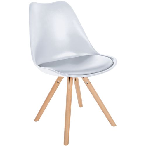 Chaise De Salle à Manger X1 Style Scandinave Assise En Plastique Blanc Et Pieds Ronds En Bois Clai